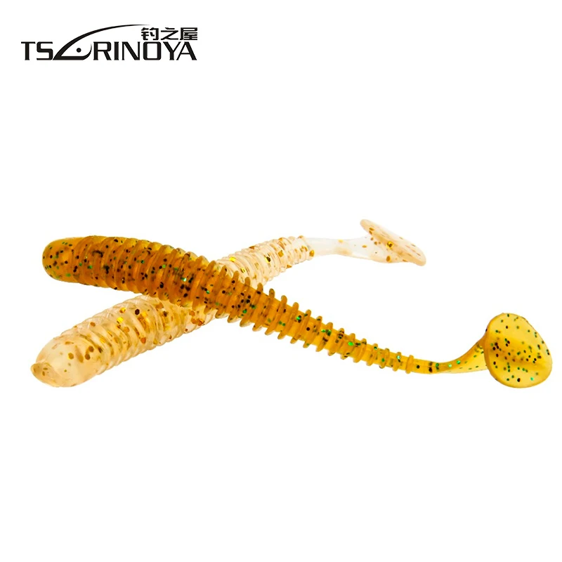 

TSURINOYA 50mm/0.6g 12pcs/lot Soft Worm Fishing Lure Soft Insect Artificial Bai Maggot Fishing Wobbles T Tail Luer Bait