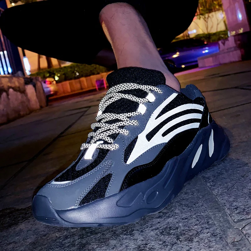 Новинка; светоотражающие кроссовки для бега; мужские брендовые дышащие спортивные кроссовки; Уличная обувь на толстой платформе для тренажерного зала, прогулок, бега; мужская обувь