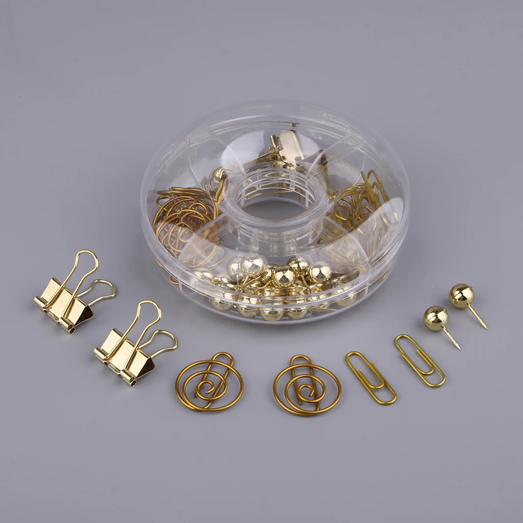 golden 66 шт. Ассорти Binder зажимы, скрепки, зажимы, чертежные штифты, большой палец Колки для школы офисные принадлежности - Цвет: golden