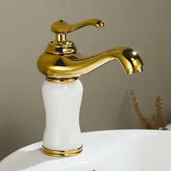 Роскошный золотой латуни натурального нефрита Ванная комната раковина кран Золотой Книги по искусству бассейна Смесители одной Ручкой