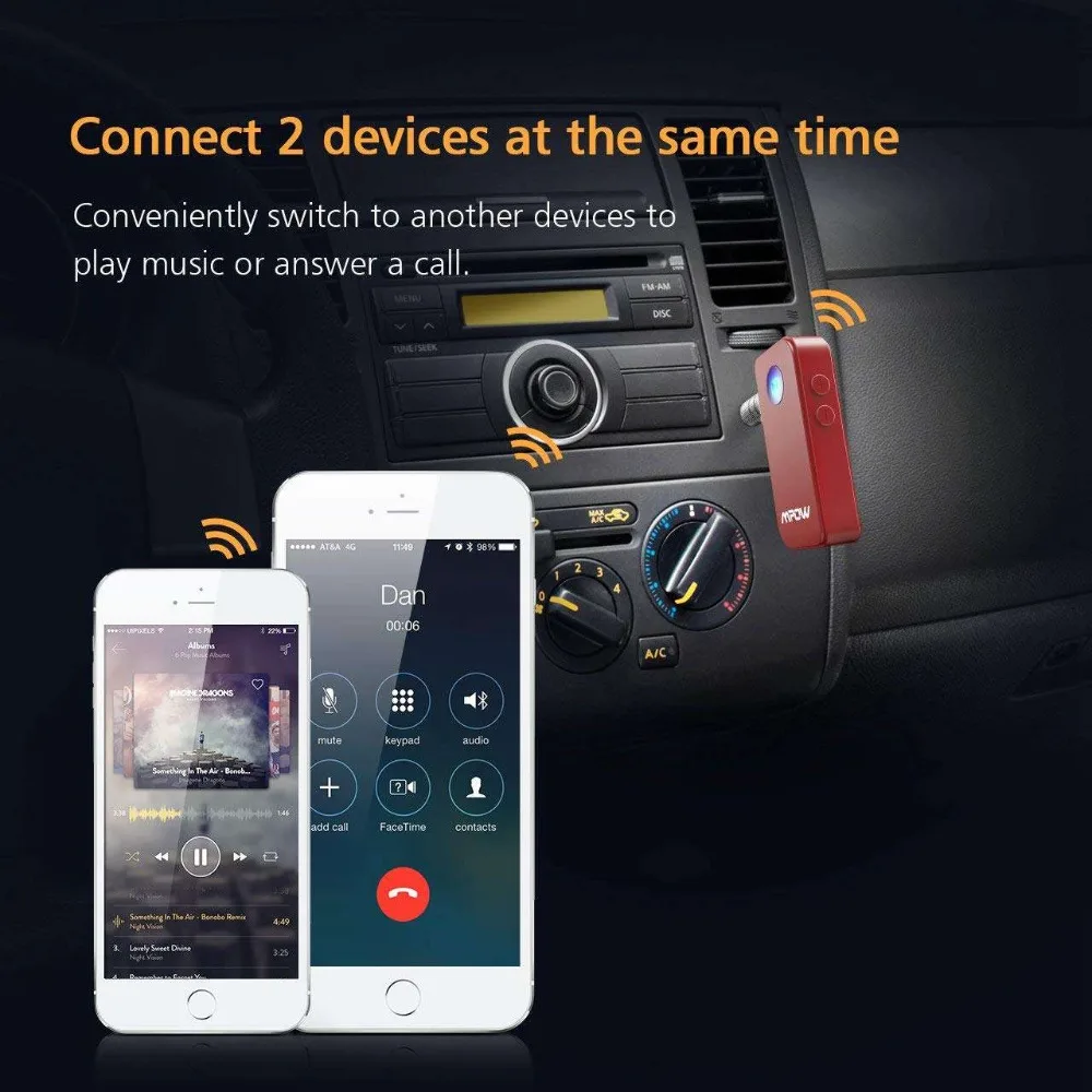 VicTsing Bluetooth Receiver Portable Car Adapter Aux for Music Streaming Sound Car Audio Stereo System 3.5mm Bluetooth Car Kit   (8)