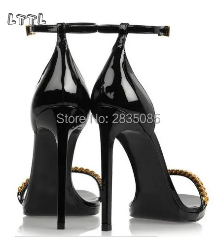 Boucle Sapato Femmes Verni Chaussures Talons D'été Hauts Feminino Sandales Sexy Noir Chaîne Pic Sangle Cuir Stiletto As En Agrémentée Or 7wCTqIx