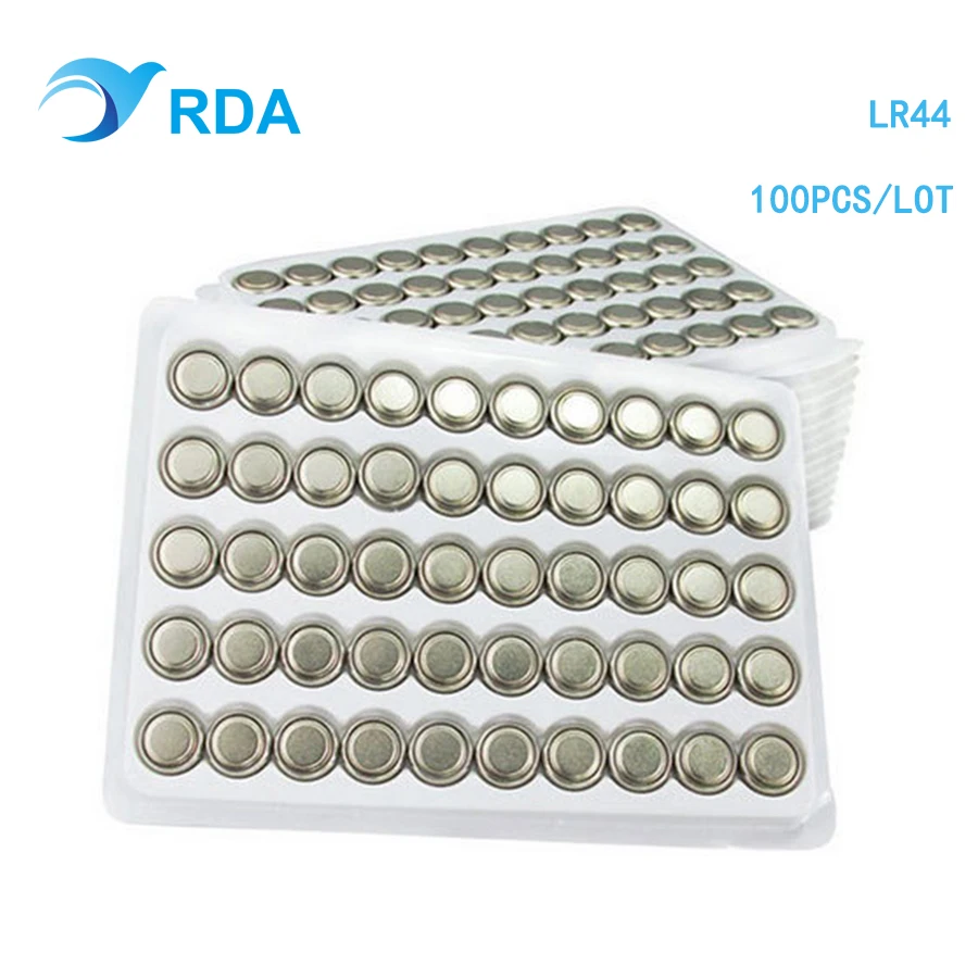 RDA 100pcs LR44 1.55V Button Batteries L1154 RW82 RW42 SP76 ag13