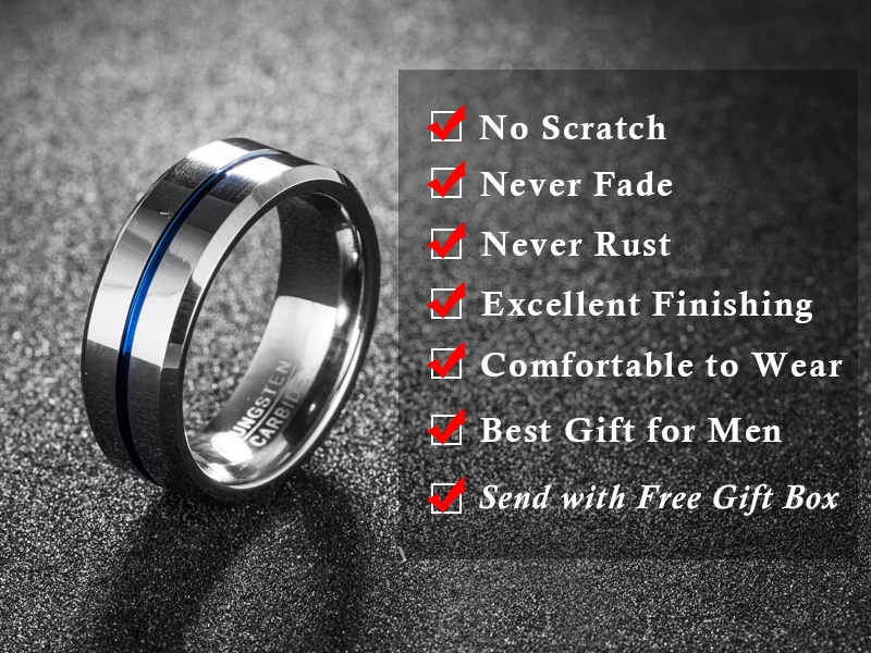Modyle 2018 Fashion Thin Blue Line Tungsten Ring Wedding Brand 8MM Tungsten Carbide Rings for Men Jewelry - Image 4