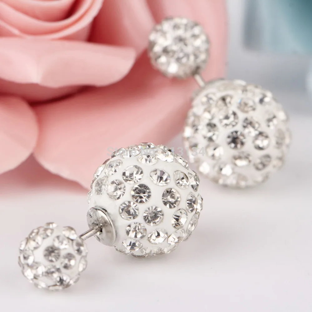 1 pair Celebrity Women's Screw Double Pearl Beads Rhinestone Dual use