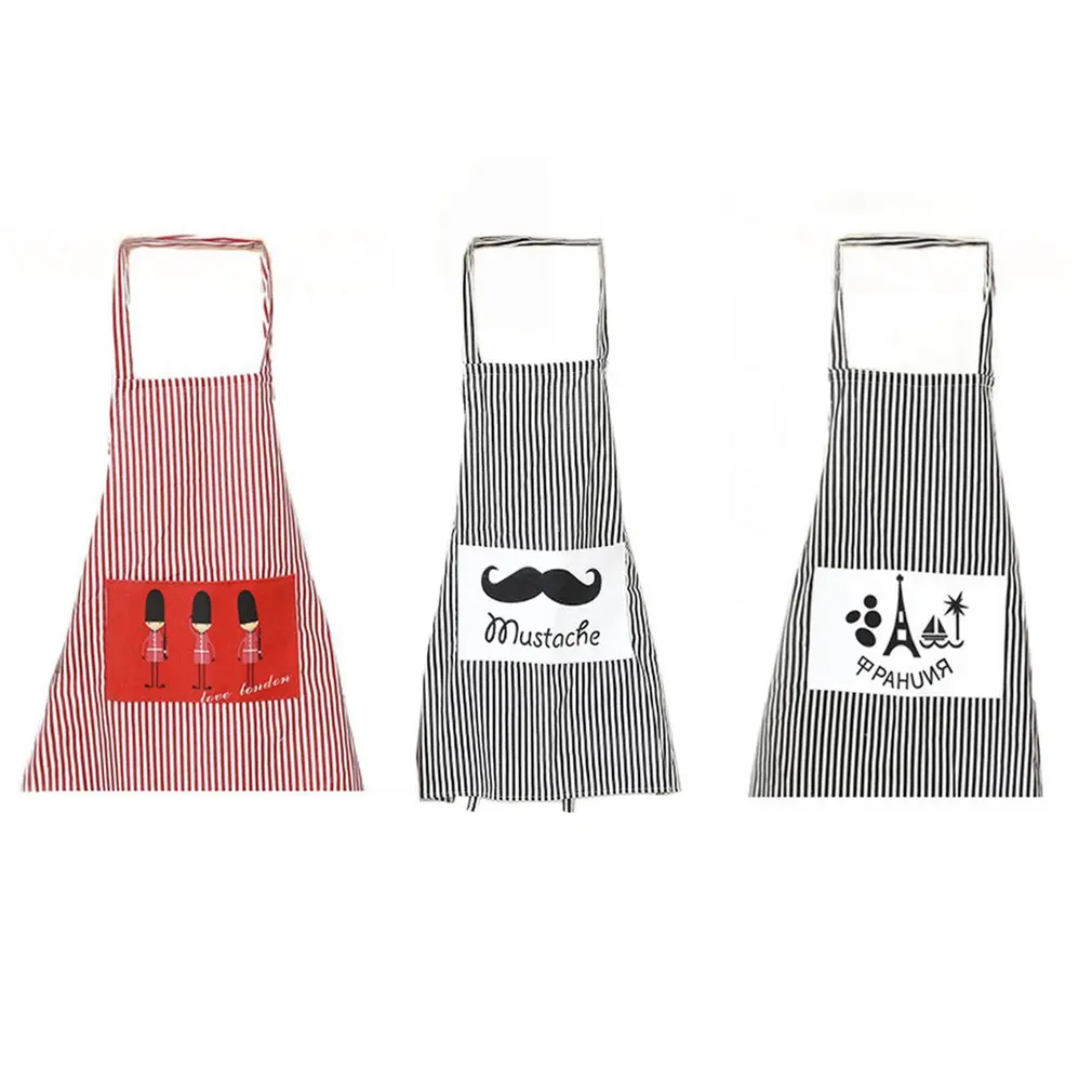 

Fashion Stripe Linen Apron With Pockets Cafe Waiter Kitchen Cook Household Cleaning Tool Thick Anti-oil Kitchen Apron