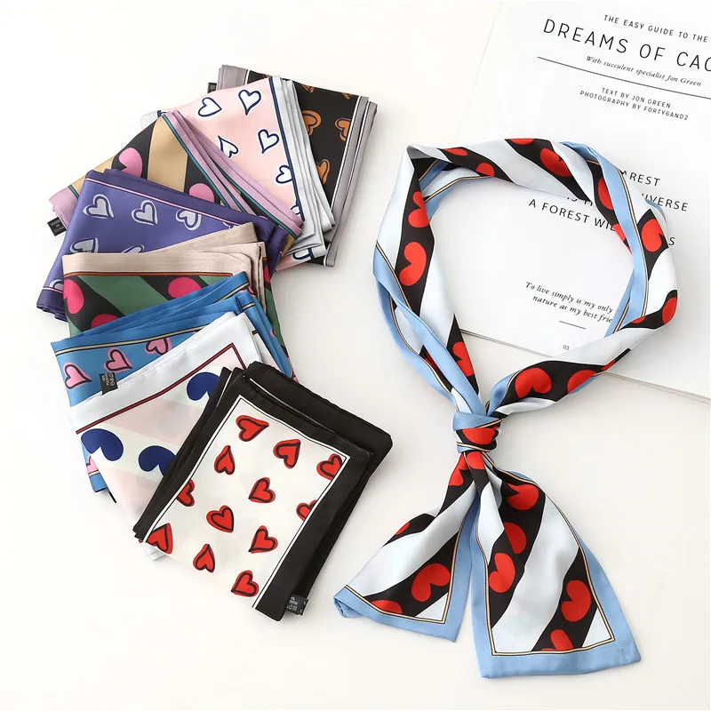 2019 Women Fashion Ribbon Silk Scarf Beautiful striped Girls Neckerchief Hair Band Bag Handle Wraps Small Neck Scarves