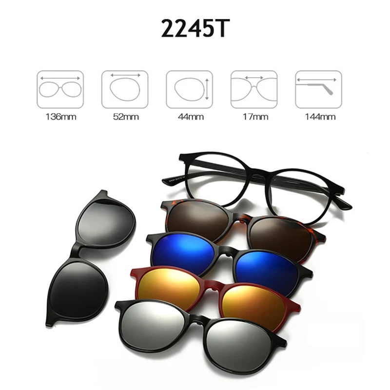 Fashion Men Sunglasses Optical Spectacle Frame Women With 5 Clip On Polarized Magnetic Glasses For Male Myopia Eyeglasses Q001