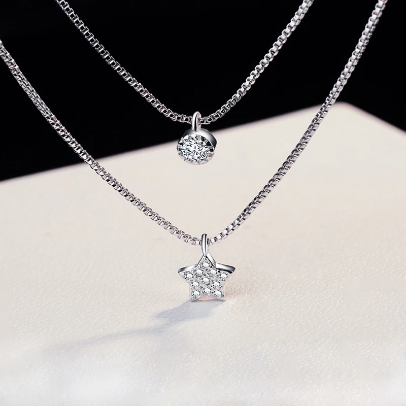 Новое поступление, 925 пробы Серебряное Двухслойное ожерелье с подвеской в виде звезды, ожерелье на цепочке для женщин и девушек, ювелирные изделия