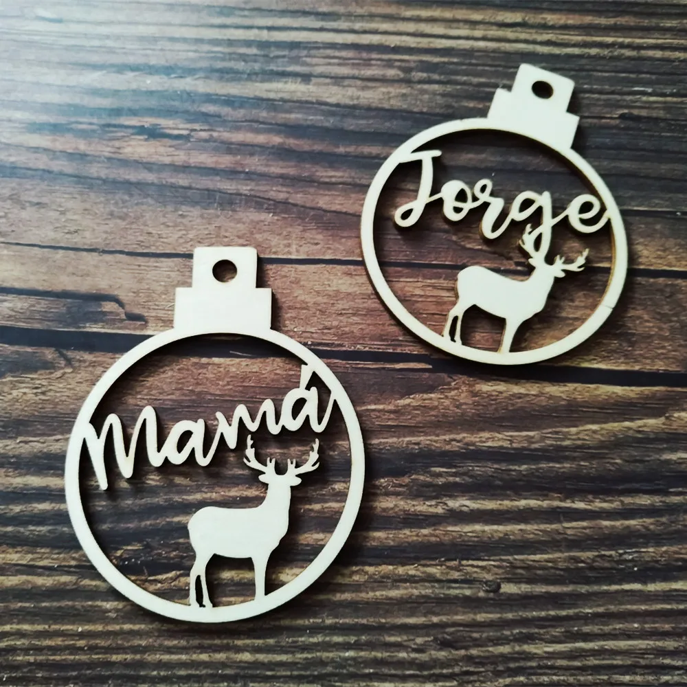 

10pcs Personalised Custom Wooden Wood Reindeer Name Christmas Bauble Rustic Room Tree Decoration Gift Tag Crafts Wedding Deco