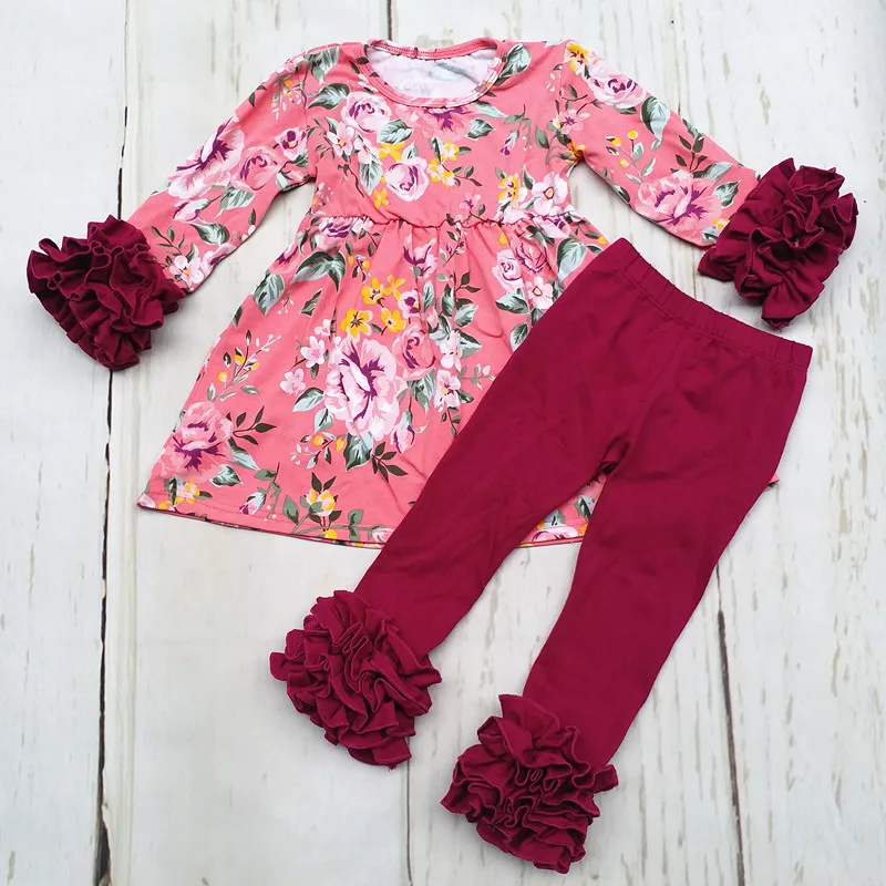Wholesale Fall Winter Children's Boutique Clothing Long Sleeve Floral