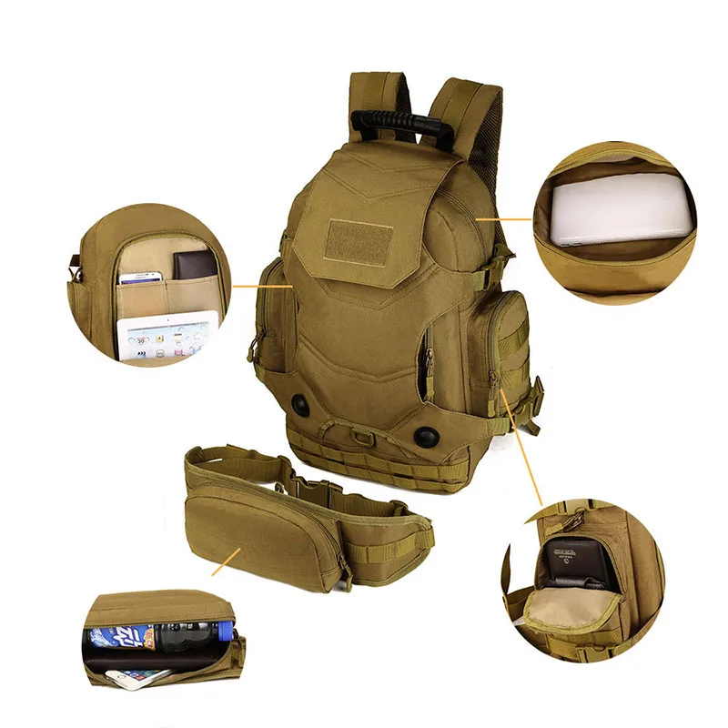 40L 2 Set Travel Bags Tactical Backpack Camping Bag Military Backpacks Hiking Men's Outdoor Sports