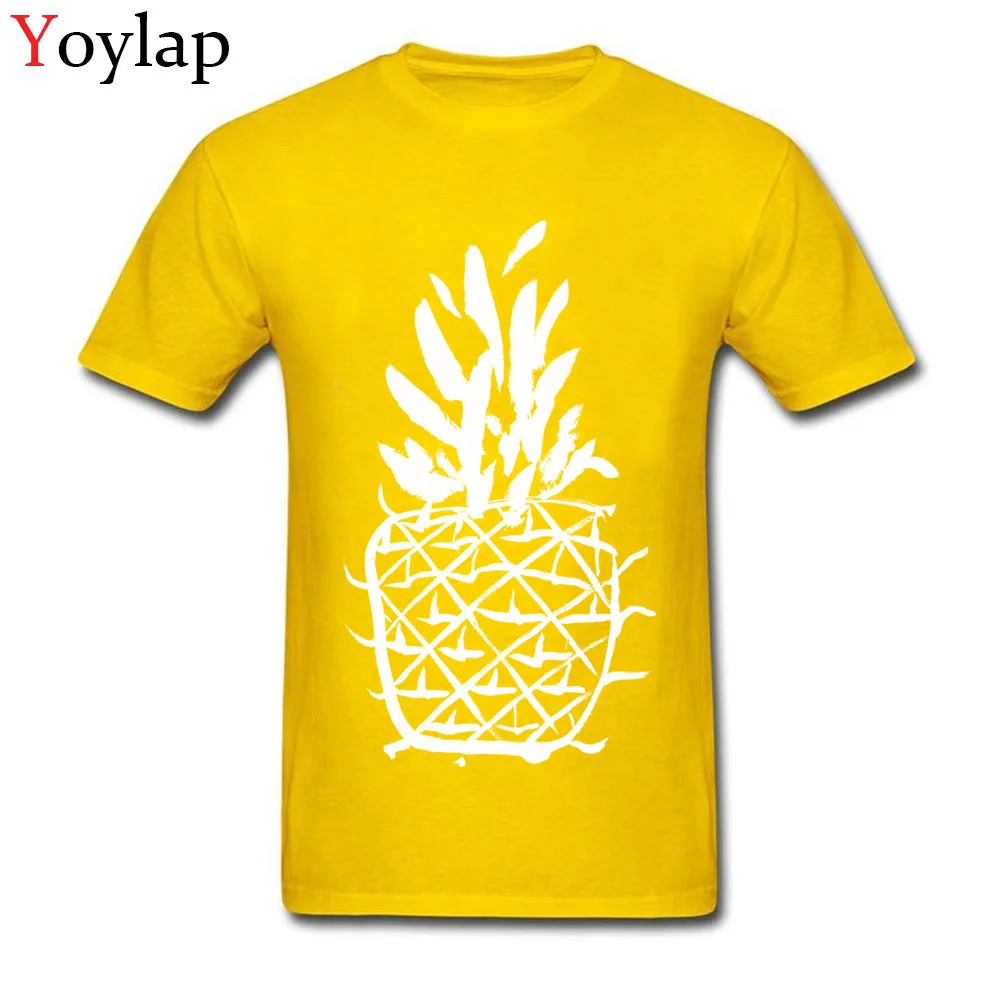 Hot Sale Casual Tops Tees Standing pineapple Fall Short Sleeve 100% Cotton Round Collar Mens T Shirt Casual Tee-Shirts yellow
