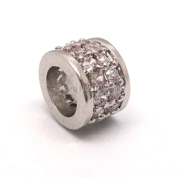 

5x8mm Rhodium tone plated Brass Micro Pave Paved Zircon CZ Tube Beads Connectors Spacer Beads For DIY Any Bracelet Making