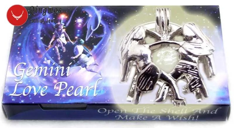 Qingmos Созвездие подарок желаний жемчуг Leo клетка держатель ожерелье для женщин с Oyster Love жемчуг Чокеры ожерелье 3636 - Окраска металла: Gemini