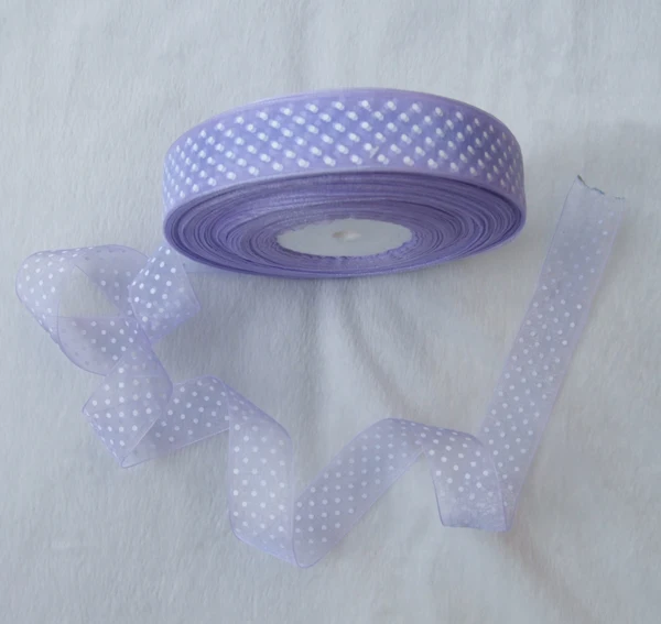 

Free Shipping 10Yards/Lot 1inch white point light voilent bottom Organza ribbon