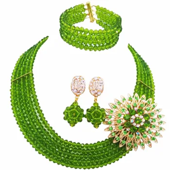 

Fashion African Jewelry Sets Olive Green Nigerian Wedding Beads 2018 Multi Strands Jewelry Set Free Shipping 5C-DS015