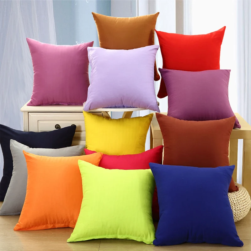 

2 Size Solid Square Shape Back Throw Cushion Decorative Pillow Case Cover Soft Cotton Blended Pillowcase Home Decor