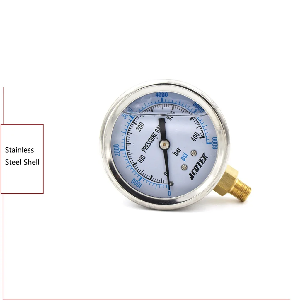 PCP Airforce Пейнтбол страйкбол 63 мм 2,5 дюймов масляные 1/8NPT Манометр высокого давления 400Bar/6000psi медное нижнее соединение