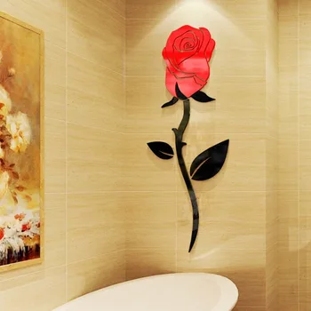 

5 Size Multi-Pieces Rose Flower Pattern 3D Acrylic Decoration Wall Sticker DIY Wall Poster Home Decor Bedroom Wallstick