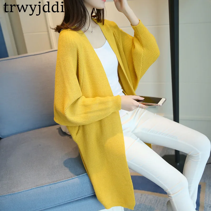 

Plus Size Korean Sweater Cardigans Women 2018 New Spring Autumn Long Casual V-neck Bat Sleeves Sweater Knitted Trench Coat hl530