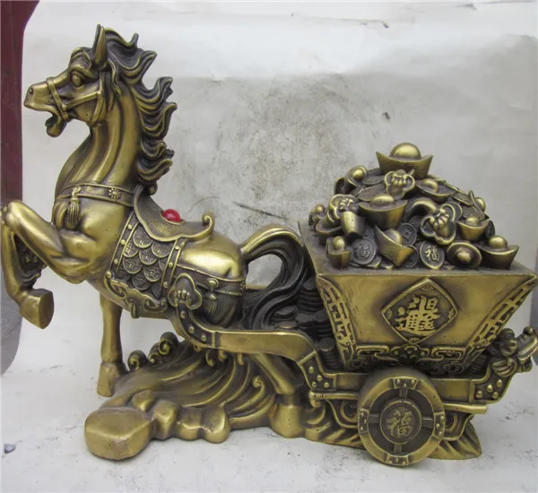 A copper horse horse with copper horse cart decoration money horse
