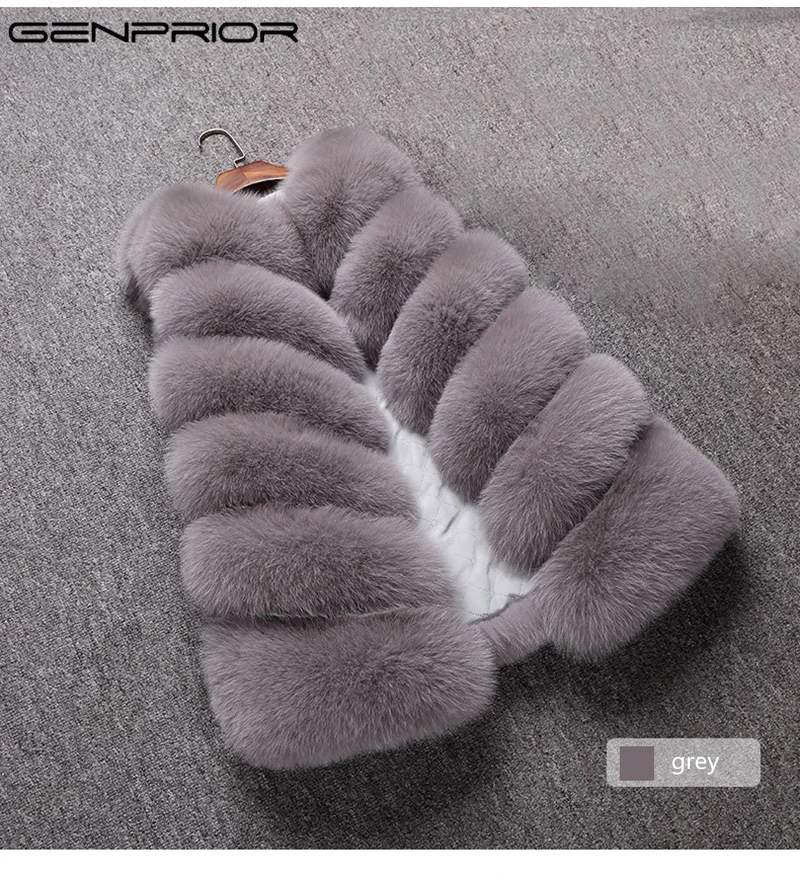 

GENPRIOR 2017 New Winter Women Faux Fur Plus Size Cardigan Vest Shrug Sweater Sleeveless Stitching Long Vest Female Warm Jacket