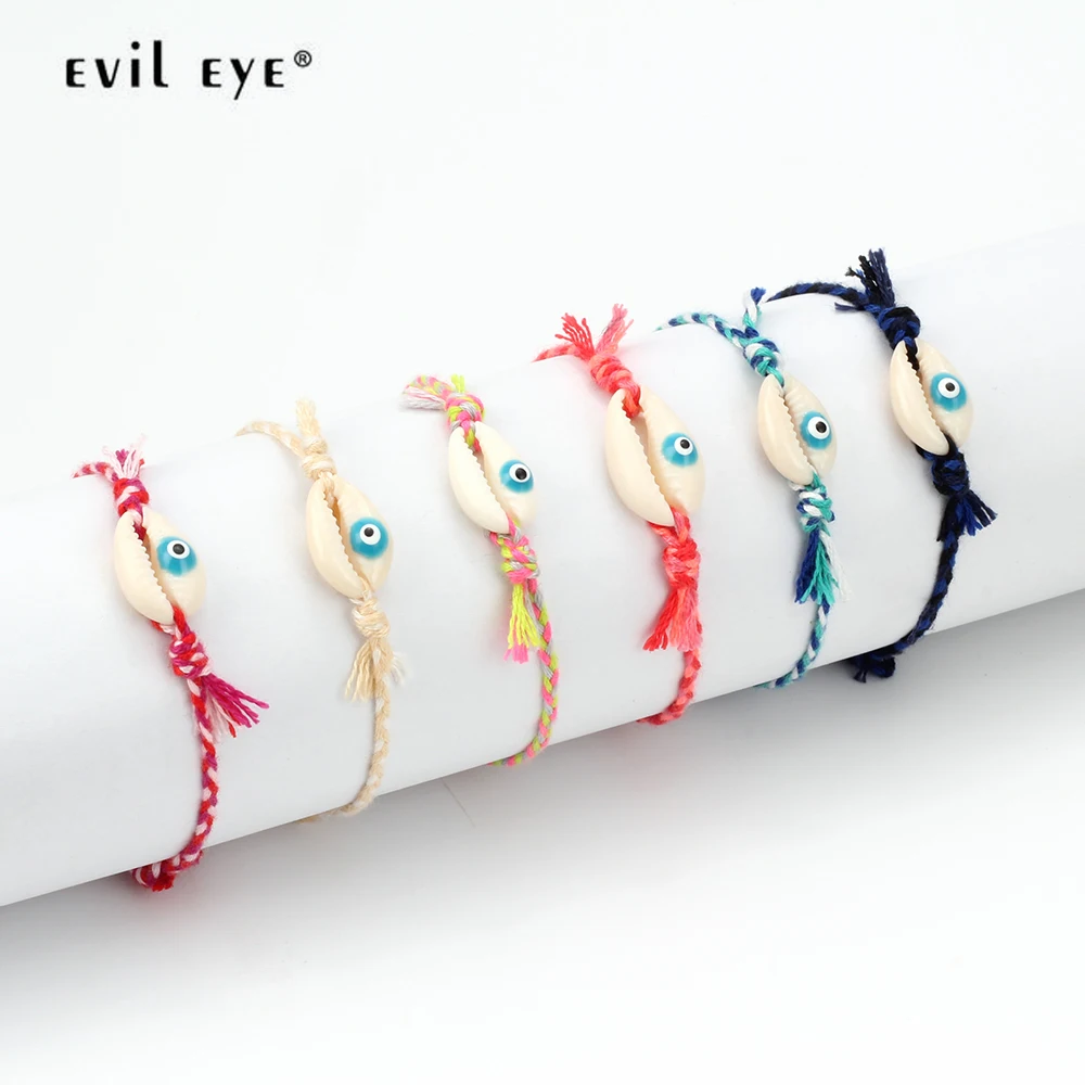 

Evil Eye Shell Bracelet For Women Handmade Random Colors Retro Geometric Statement Female Jewelry Turkish For Women Girls EY6200