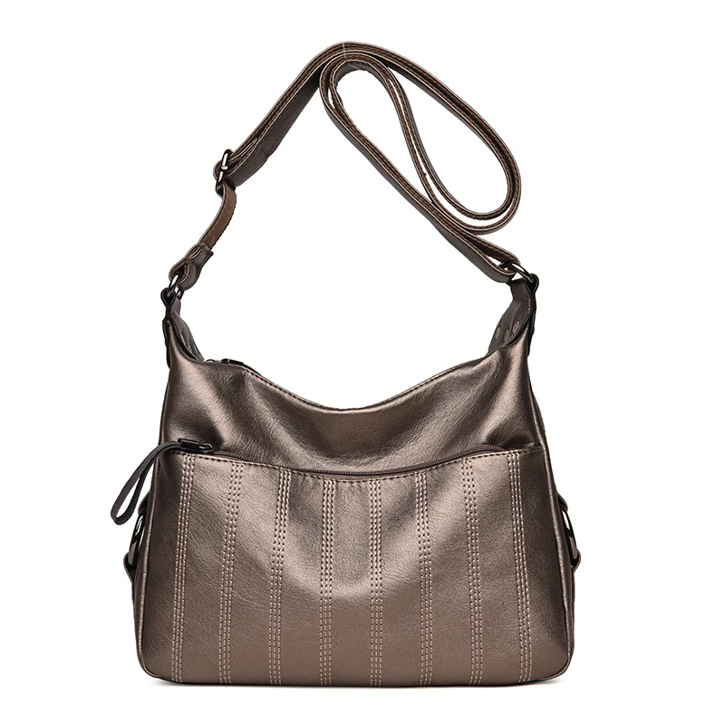 Сумки через плечо для женщин, мягкие кожаные сумки через плечо, женские сумки высокого качества, Женские винтажные сумки-мессенджеры - Цвет: bronze