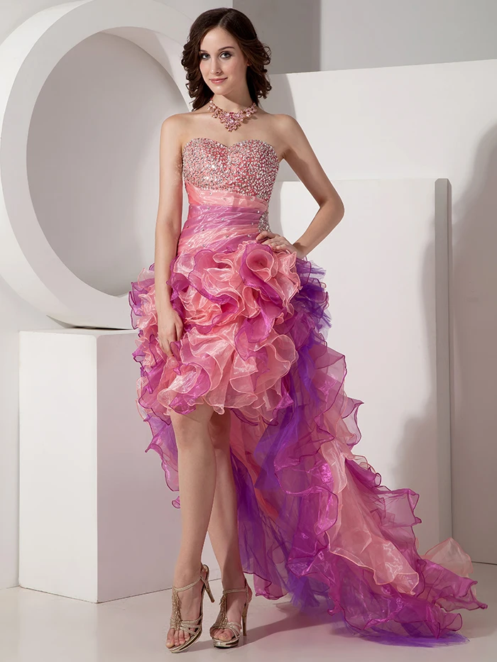 Cecelle 2016 Colorful High Low Dresses Strapless Beaded