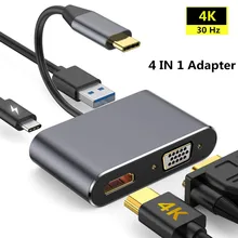 USB C концентратор тип c к HDMI VGA 4 к 30 Гц кабель адаптер USB3.0 HDMI конвертер с QC 3,0 87 Вт PD Зарядка для xiaomi huawei ноутбук