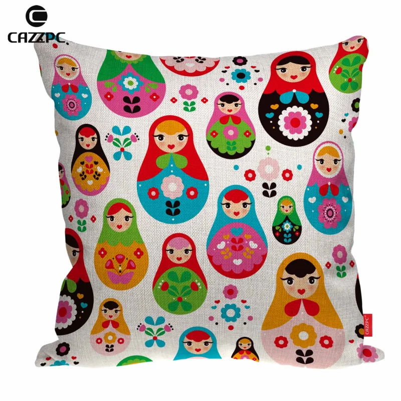 Colorful Cute Pretty Russian Dolls Print Linen Car Sofa Decorative