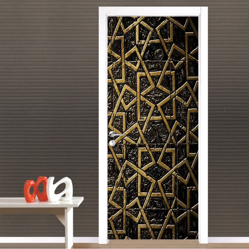 Современные креативные черные золотые линии геометрические двери стикер 3D стерео ПВХ самоклеющиеся водоотталкивающие обои Декор для гостиной