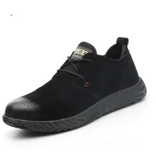 Мужские ботинки со стальным носком из натуральной кожи, дышащие рабочие ботинки из говяжьей кожи, устойчивые к прокалыванию повседневные мужские ботинки, защитная Рабочая обувь