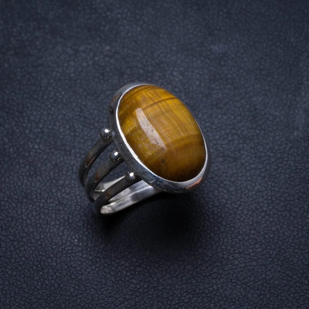 Натуральный тигровый глаз ручной работы уникальный кольцо из стерлингового серебра 925, размер США 6,75X2928
