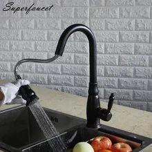 Superfaucet Нефть потер Бронзовый Кухонный Кран Pull-out Одноместный Держатель на одно Отверстие, Горячая и Холодная Вода Кухня раковины Mxier HG-6543