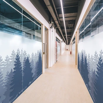 

Nordic forest glass door sticker opaque anti-collision glass film toilet stickers free plastic window stickers