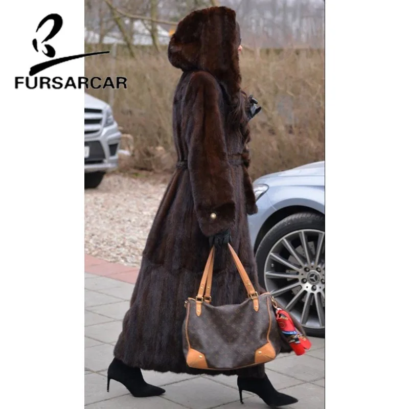 FURSARCAR 2020 новые роскошные шубы из натурального меха норки 120 см длинная куртка с