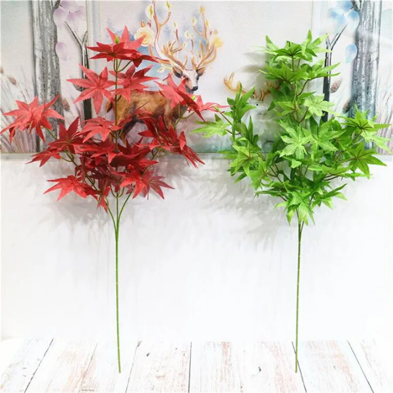 

5pcs Fake Maple Leaf Stems (3 stems/piece) Artificial Maple Tree Branches for Decorative Greenery Plant Green/Red