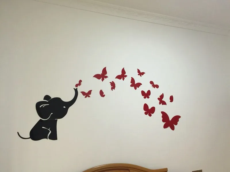 Высокое качество 3D акриловые наклейки s слон и бабочка шаблон стикер Детская комната Детский сад настенные украшения