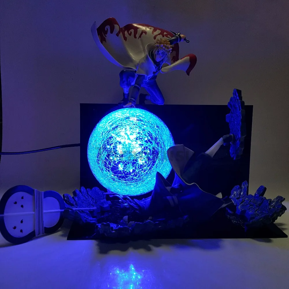 Cena Naruto figurka Minato VS Obito Rasengan doprowadziły światła sceny zabawki Anime Naruto shippuden figurka Uchiha Obito modele na prezent