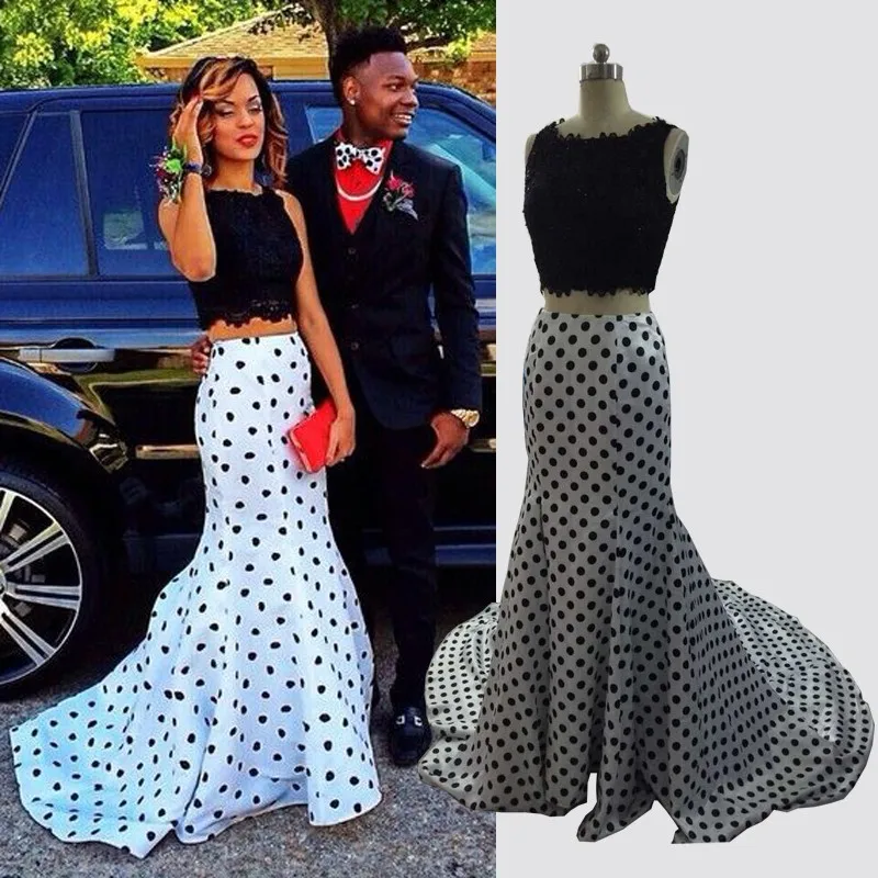 black and white polka dot prom dress