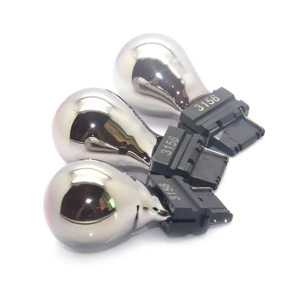 

Free shipping 2pcs/ lot auto Silver Chrome Amber Bulb 3156 PY21W S25 BAU15s BAY15D Front Signal Light Tail Silver Chrome bulbs