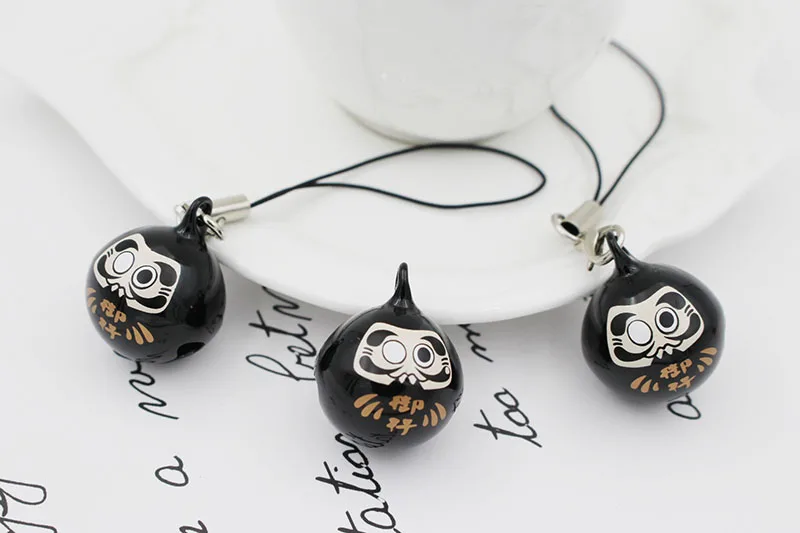 Many Colors Japanese Daruma Doll Wishing Jingle Bells Good Luck Bells Charm Necklace Pendant Accessories Jewelry Craft Findings - Окраска металла: Black