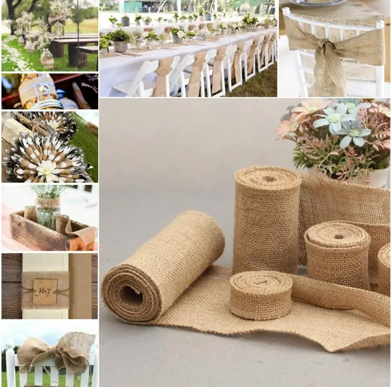 

10Meter x 30CM Wedding Party Table Runner Burlap Natural Jute Imitated Linen Rustic Table Decoration Accessories