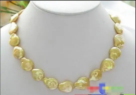

Hot sale new Style >>>>> 15MM GOLD COIN FRESHWATER CULTURED PEARL NECKLACE
