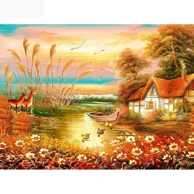 HUACAN-Diamond-Embroidery-Nature-5d-Diy-Diamond-Painting-Mosaic-Full-Square-Rhinestones-Country-House-Gifts