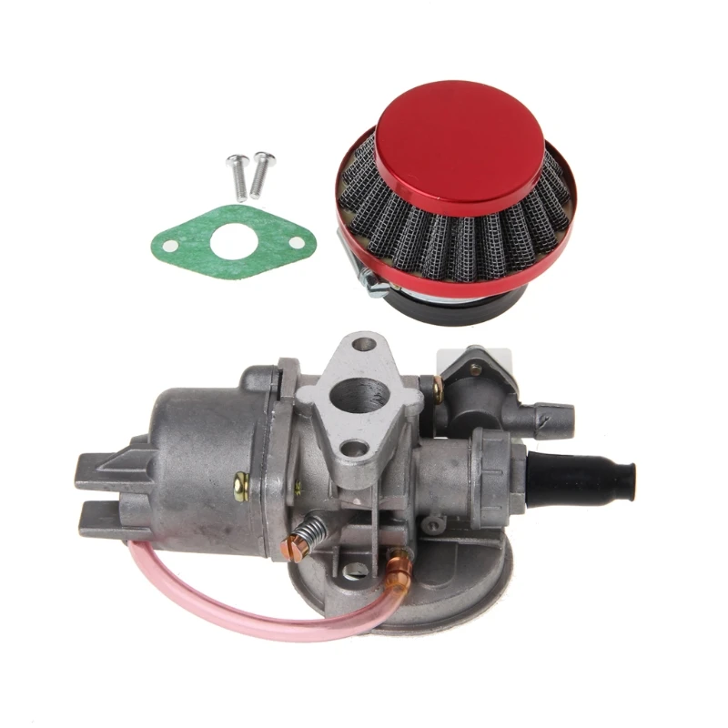 

QILEJVS Carburetor Carb Carby + Red Air Filter + Stack For 2 Stroke 47cc 49cc Engine Parts Mini Moto