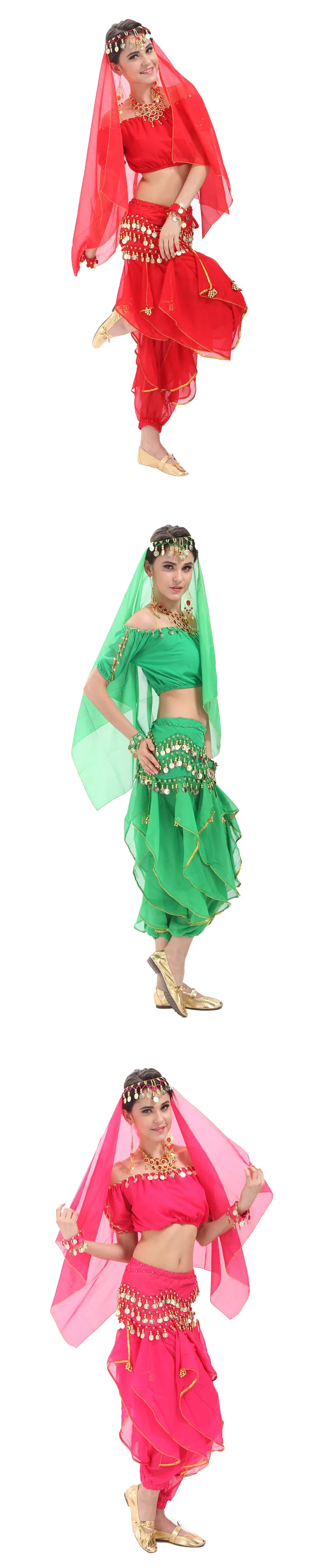 4 шт. женщина танец живота костюм сексуальная Triba Gypsy Индийский живота платье Одежда для танцев Болливуд танцевальные костюмы 11 цветов