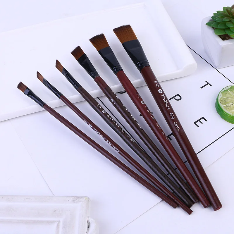 

6pcs Nylon Oil Watercolor Paint Brush Pen Set Wooden Handle For Oil Acrylic Painting Art Paint Brushes Supplies For Kids